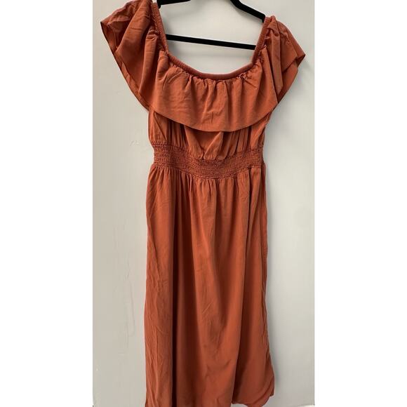 Old Navy Ruffled Off-The-Shoulder Smocked Henna Maxi Dress L Cottagecore - Picture 3 of 9